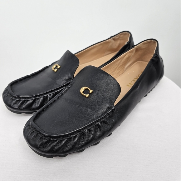 Coach Black Leather Driving Loafers Slip-On Flats Size 8 - Picture 1 of 11